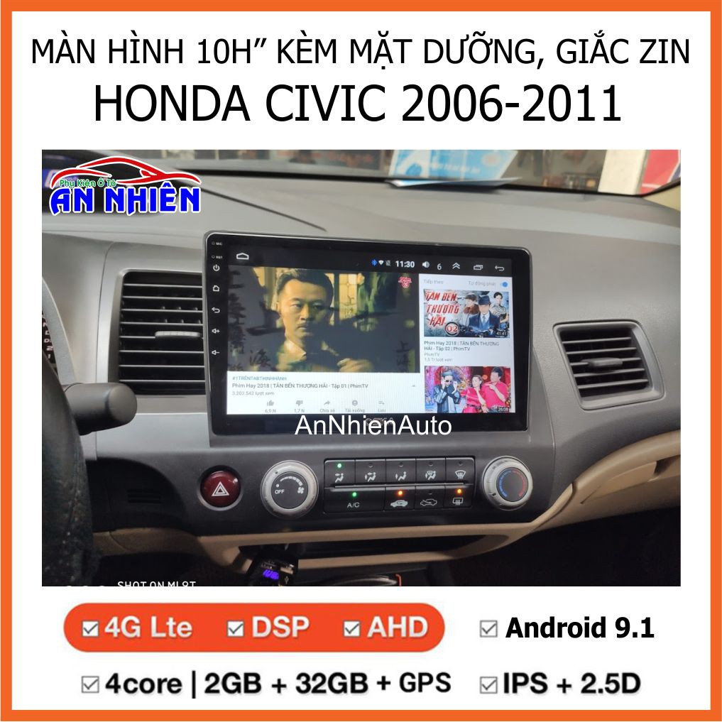 Màn Hình Android 10 inch Cho Xe CIVIC 2006-2011 - Đầu DVD Chạy Android Kèm Mặt Dưỡng Giắc Zin Cho Honda Civic