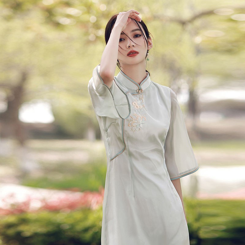 Đầm Sườn Xám Cách Tân Dáng Chữ a Tay Loe Thời Trang Mùa Hè 2021