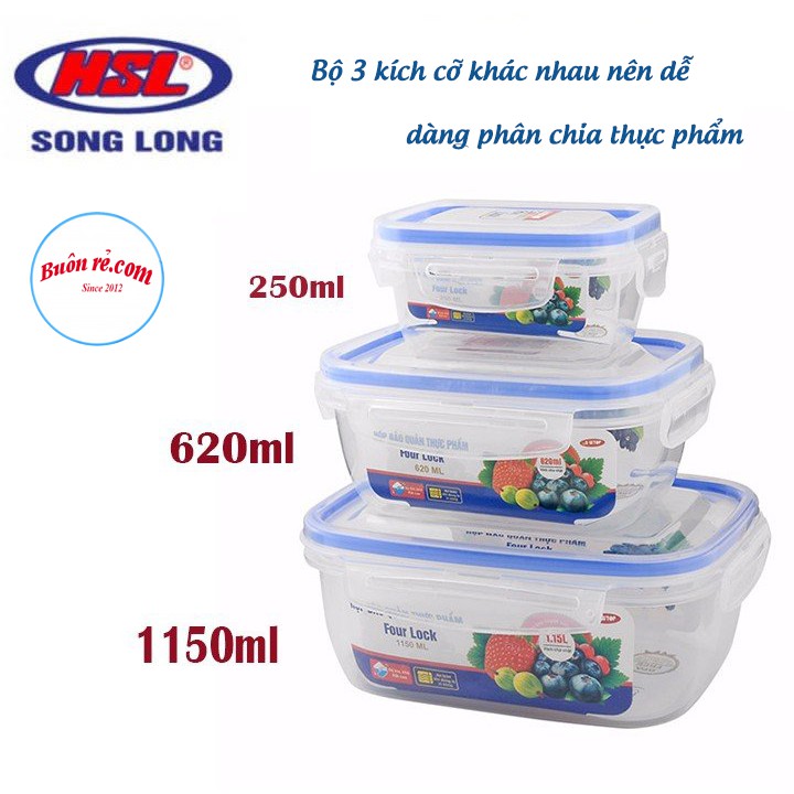 Combo 6 Set 3 hộp trữ đồ đông- hộp nhựa Song Long bảo quản thực phẩm ( MS : 2508 ) - br00315