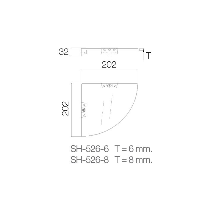 SH-526-6/8 - Kệ góc phòng tắm kính cường lực 8mm - INOX SUS 304 ( Sản xuất tại ThaiLand )