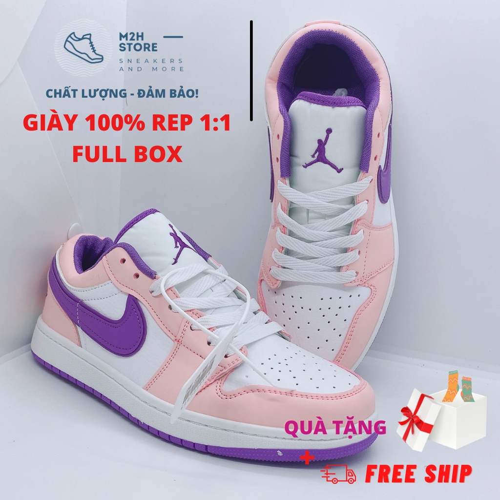 Giày Thể Thao Nam Nữ Sneaker Air Jordan 1 Cổ Thấp Hồng Tím Full Size