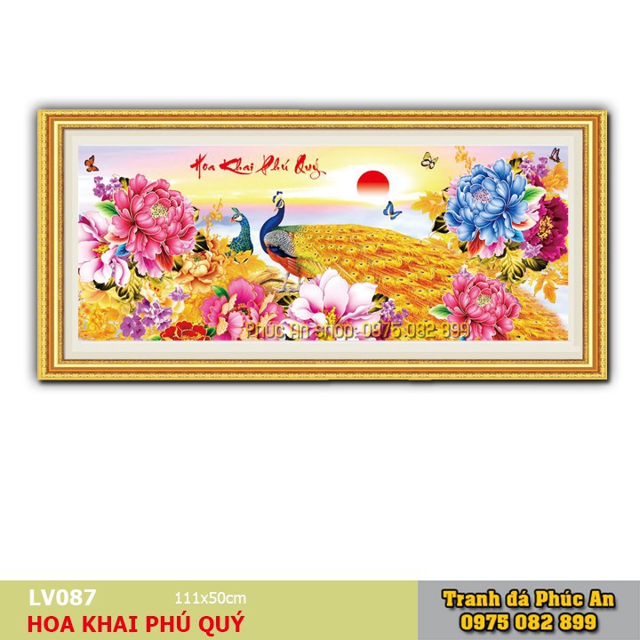 Tranh đính đá Hoa khai phú quý chủ đề: Tranh Hoa cỏ – Tranh Công – Phong thủy - LV087