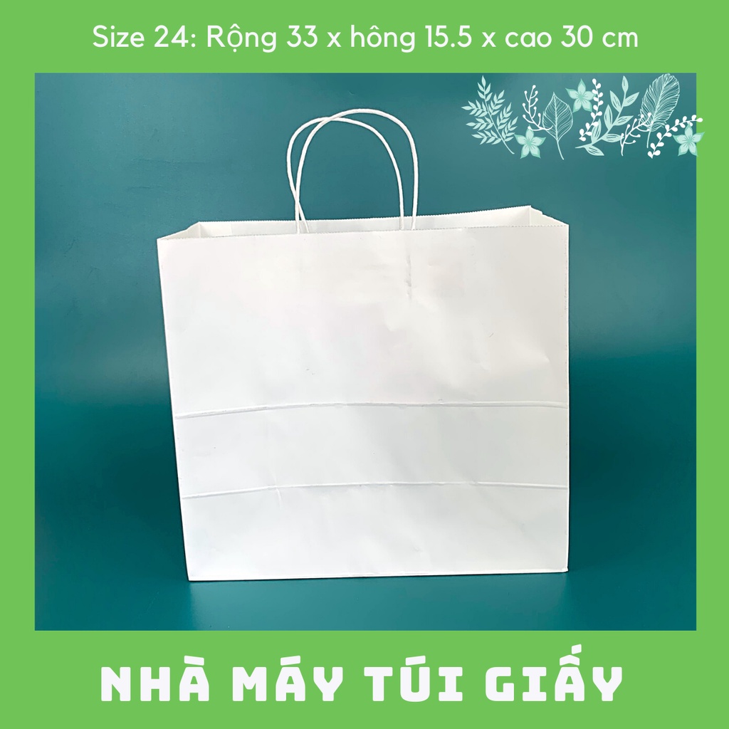 10 CHIẾC TÚI GIẤY KRAFT SIZE 24: 33x15.5x30 CM MÀU TRẮNG CÓ QUAI ( ẢNH THẬT)