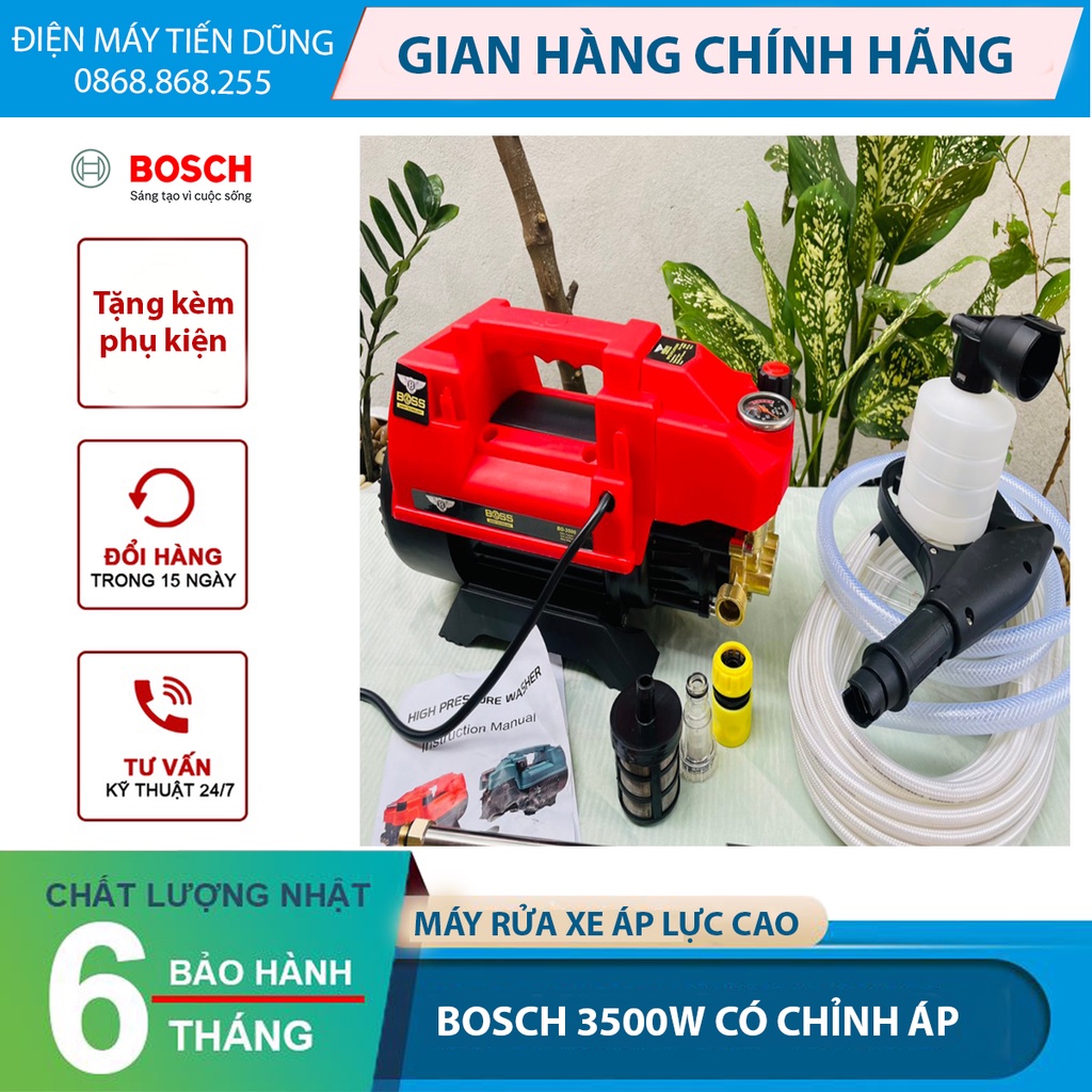 Máy Rửa Xe Áp Lực Cao Mini Cầm Tay BOSCH 3500w có chỉnh áp - Tặng bình tạo phun bọt tuyết cho gia đình