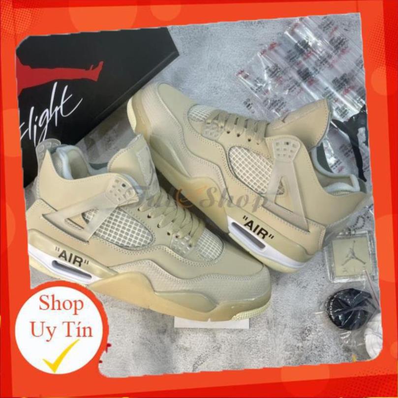 Giày air jordan 4 retro off white kem , Giày sneaker JD4 màu kem siêu hot mới nhất