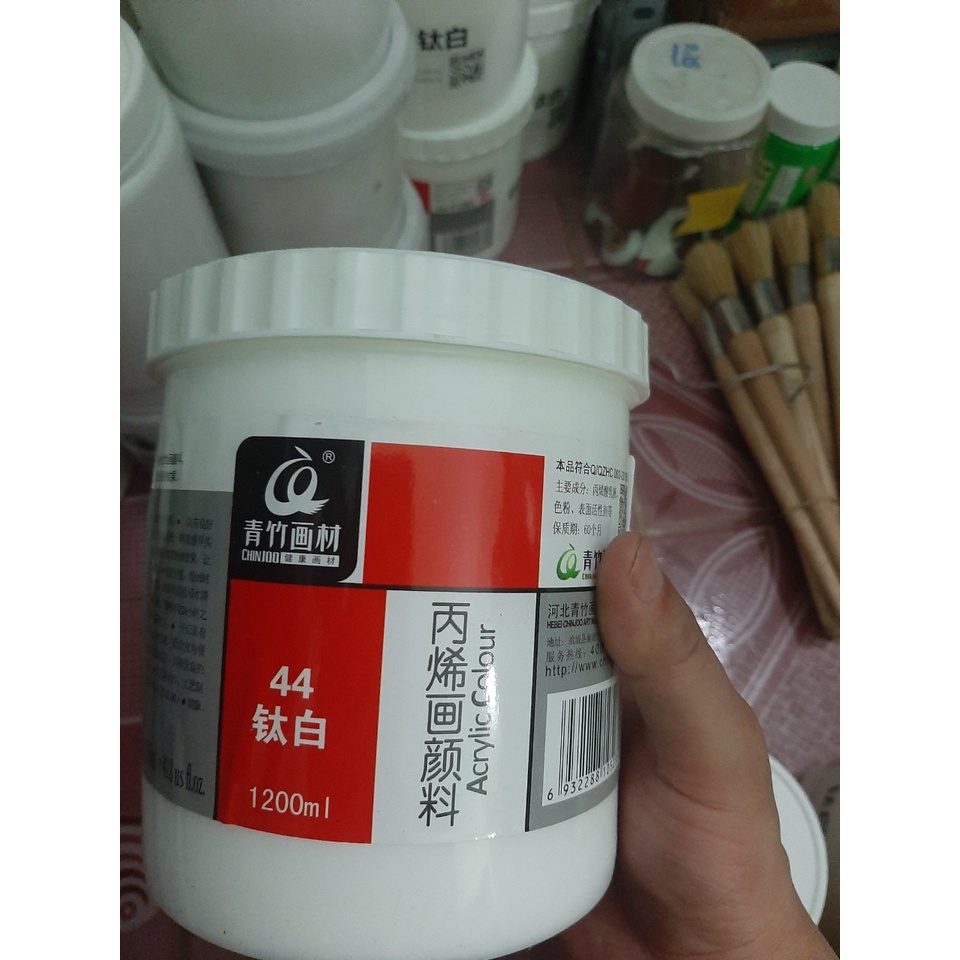 Màu vẽ acrylic chinjoo 3D hộp to 1200ml, maries 1000ml màu trắng, vàng chanh