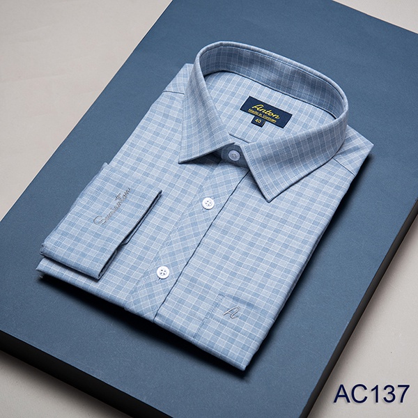 Áo Sơ Mi Nam Công Sở Trung Niên Thương Hiệu Anton Dài Tay Vải Sợi Tre Xanh Dương Kẻ Caro – AC137 - Hàng mới về