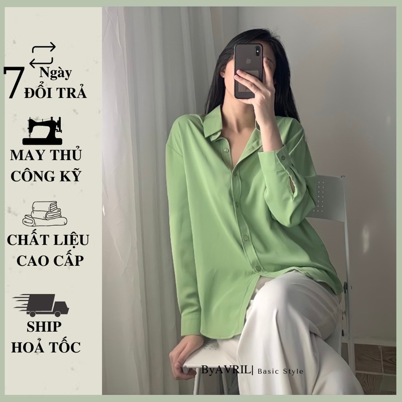 Áo sơ mi nữ dài tay form rộng công sở chất đẹp màu xanh bơ, xanh cốm kiểu Hàn Quốc AAS446