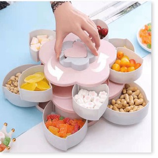 Hộp đựng mứt ,Khay Mứt, Bánh Kẹo Tết Hình Bông Hoa 2 Tầng 10 Cánh, Có Khe Cắm Điện Thoại, Đa Năng Tiện Dụng SALE