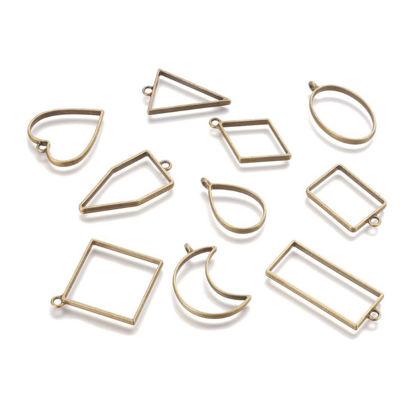 Set 30 khuôn phụ kiện kim loại hình học vuông kim cương DIY làm vật liệu Epoxy Resin UV