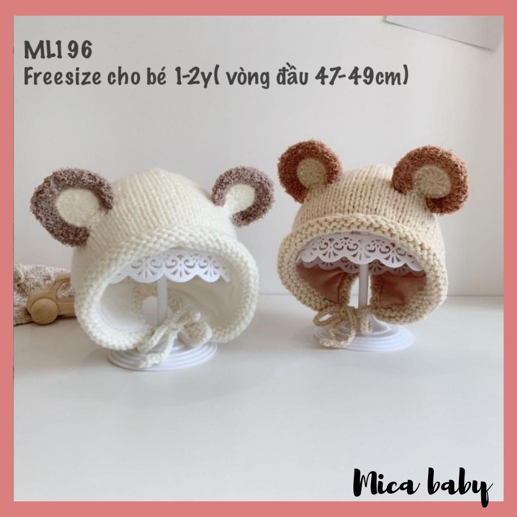Mũ nón len cho bé kiểu dáng tai chuột viền bông xù đáng yêu ML196 Mica baby