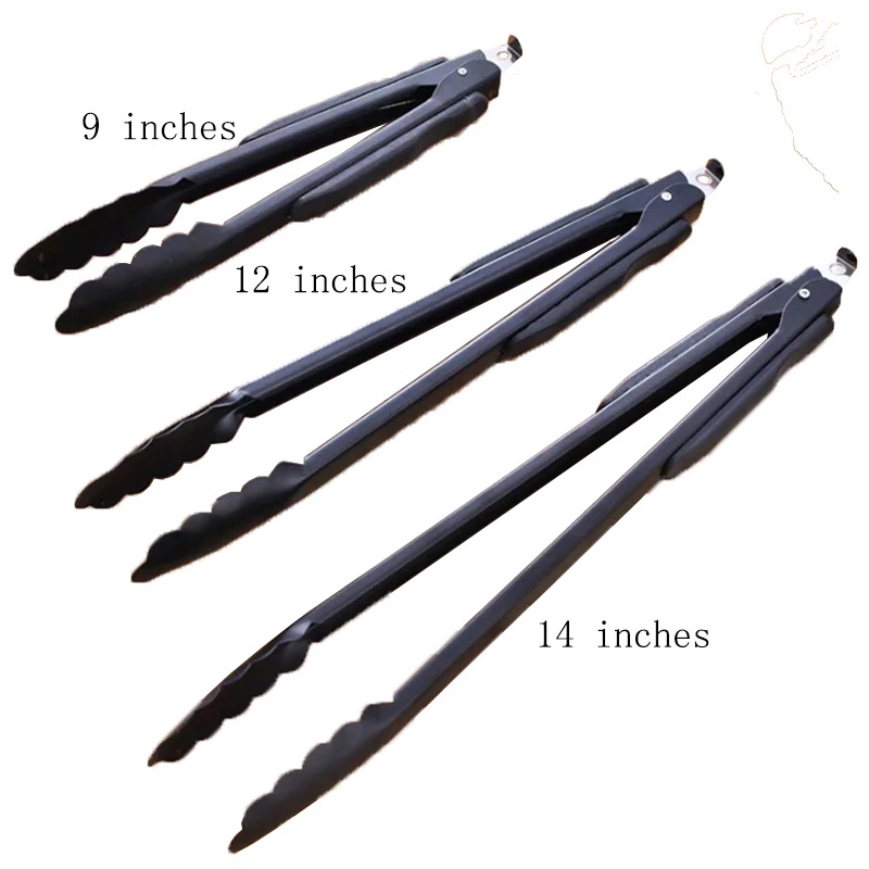 Kẹp Gắp Thức Ăn Bằng Thép Không Gỉ Chịu Nhiệt Màu Đen 9/12/14 Inch Chất Lượng Cao