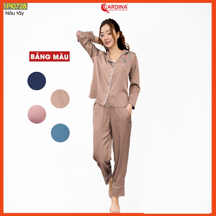 Đồ bộ pijama nữ CARDINA chất lụa satin Nhật cao cấp quần dài tay lỡ họa tiết sang trọng 1 thumbnail