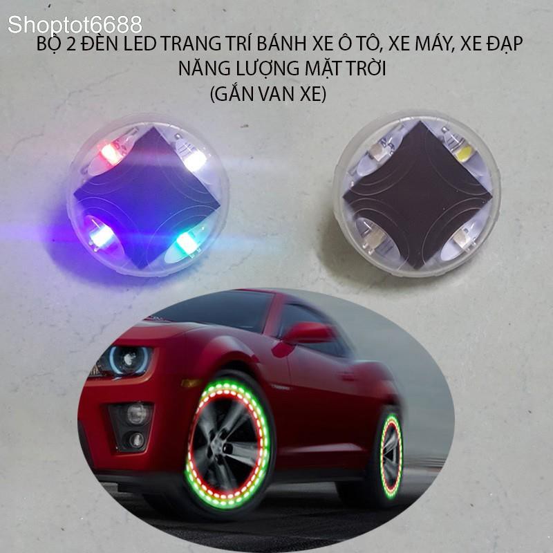 Bộ 2 đèn led năng lượng mặt trời nhiều màu trang trí bánh xe ôtô, xe máy, xe đạp (Kho hàng Hà nội)