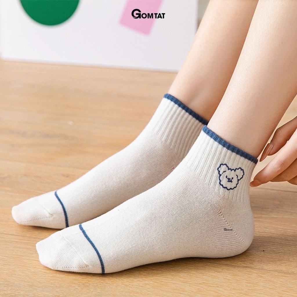 Set 5 đôi tất nữ cổ ngắn họa tiết hình gấu trắng đen, vớ nữ cổ ngắn cực dễ thương – HINHGAU-CB5-2