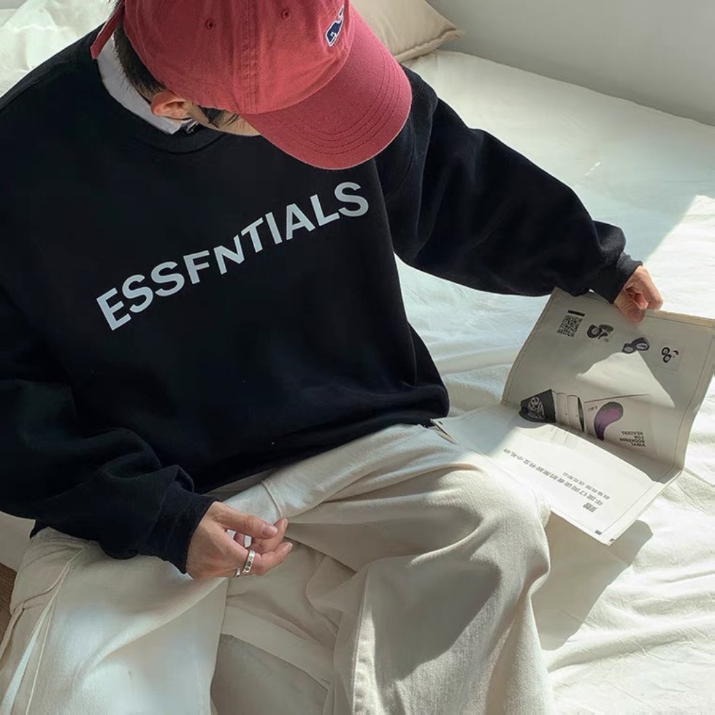 Áo sweater nam nữ ESSENTIALS form rộng cổ tròn, tay áo bồng, chất nỉ nhập ngoại, co dãn tốt và thấm hút mồ hôi hiệu quả | BigBuy360 - bigbuy360.vn