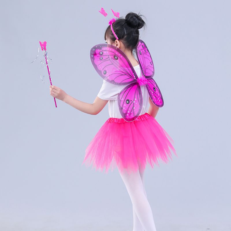 Bộ Trang Phục 4 Món Hóa Trang Nàng Tiên Cánh Bướm Có Đèn LED Và Băng Đô Cho Bé Gái Dres