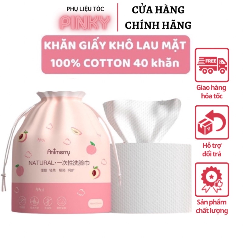 Khăn giấy lau mặt ANIMERRY 40 cái 100% COTTON tự nhiên  Khăn khô dùng 1 lần lau mặt tẩy trang mềm mại PLTPINKY