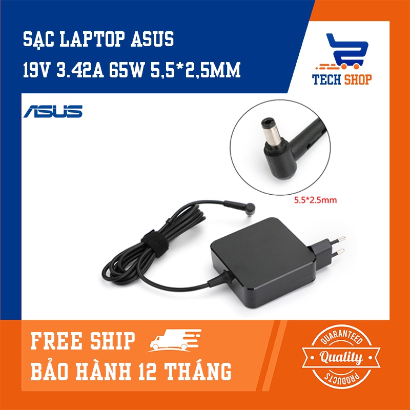 [XẢ HÀNG]Sạc laptop asus giá rẻ TechShop công suất 19V 3.42A 65W 5.5*2.5mm (Củ hình vuông) dùng cho F550CC-X0068H F550C