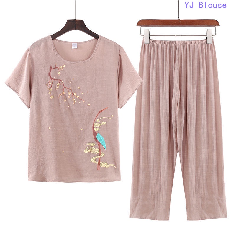 Bộ Trang Phục Gồm Áo Tay Ngắn Và Quần Dài Ống Rộng Bằng Vải cotton Lanh Thời Trang Mùa Hè Dành Cho Bạn Nữ SPSM
