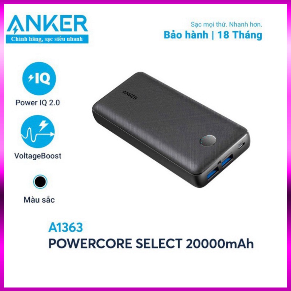 Sạc dự phòng ANKER, Pin dự phòng ANKER PowerCore Select 20000mAh - A1363  - smartphone chất