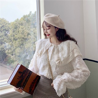 ORDER Áo sơ mi phối ren cổ sen