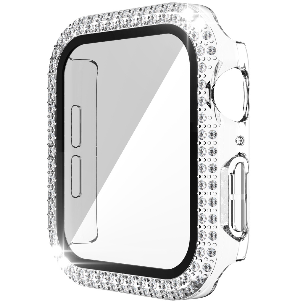 Ốp bảo vệ thiết kế mặt kính cường lực đính đá long lang sang trọng thích hợp cho Apple Watch Series 6 Se 5 4 3