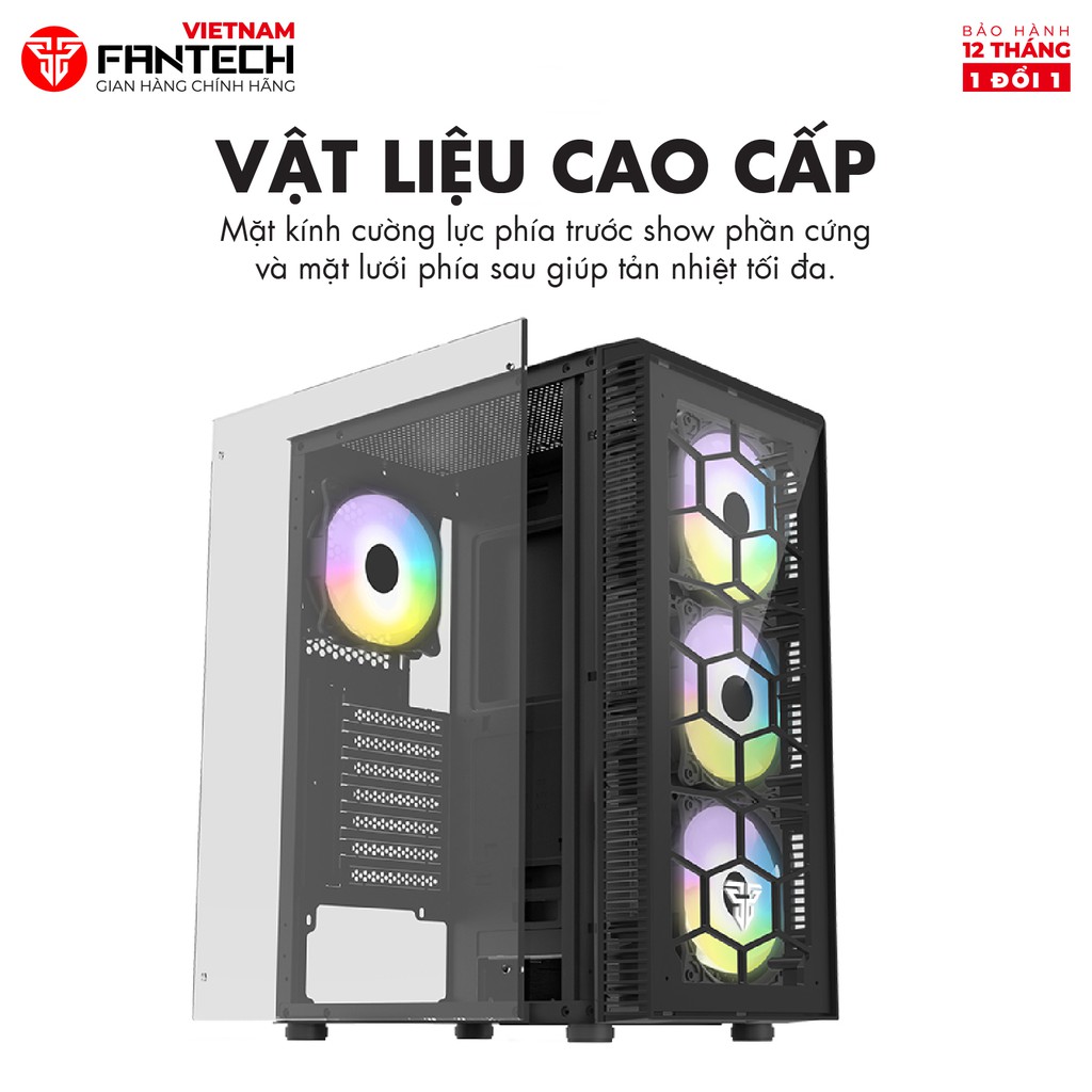 Vỏ Case Máy Tính Mặt Bên Kính Cường Lực FANTECH CG73 HEXA Tặng Kèm 4 Quạt LED RGB