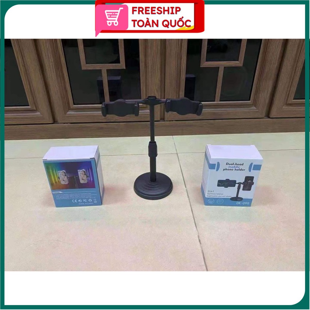 PVN31151 Giá Đỡ Điện Thoại Kẹp 2 Cái Cùng Lúc Dùng Livestream, Xem Phim T2 .