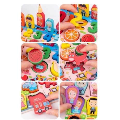 Bộ Bảng Gỗ Câu Cá Và Ghép Hình Tích Hợp Học, Chữ Số, Chữ Cái, Phương Tiện Cho Bé Phát Triển Toàn Diện 63 Chi Tiết Cho Bé