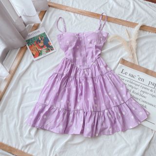 Đầm hoa cúc tím 2S tầng xòe