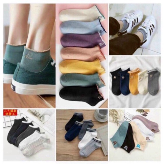 5 ĐOI TẤT CỔ REN THÊU GÓT MỘT MÀU SIÊU ĐẸP CHO NỮ_tât nhún bèo