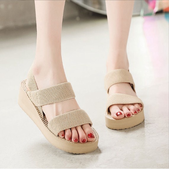 Sandal cao gót nữ quai vải mềm mại đế cao su vân cói chống trơn trượt nhẹ, êm chân DN41