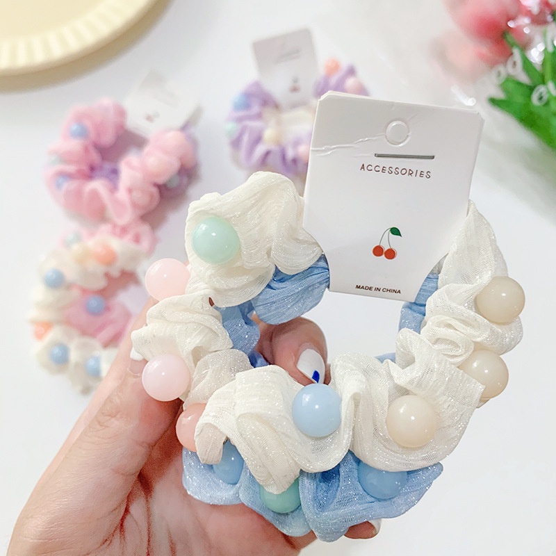 Set 2 Dây Buộc Tóc Bọc Vải Organza Màu Sắc Kẹo Ngọt Phong Cách Hàn Quốc