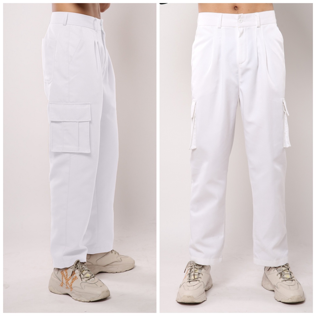 QUẦN KAKI TÚI HỘP CARGO PANTSFORM DÁNG RỘNG CẠP CAO, ĐÁY SÂU HACK DÁNG MÀU ĐEN, BE, TRẮNG, XÁM RÊU-GIRAN-