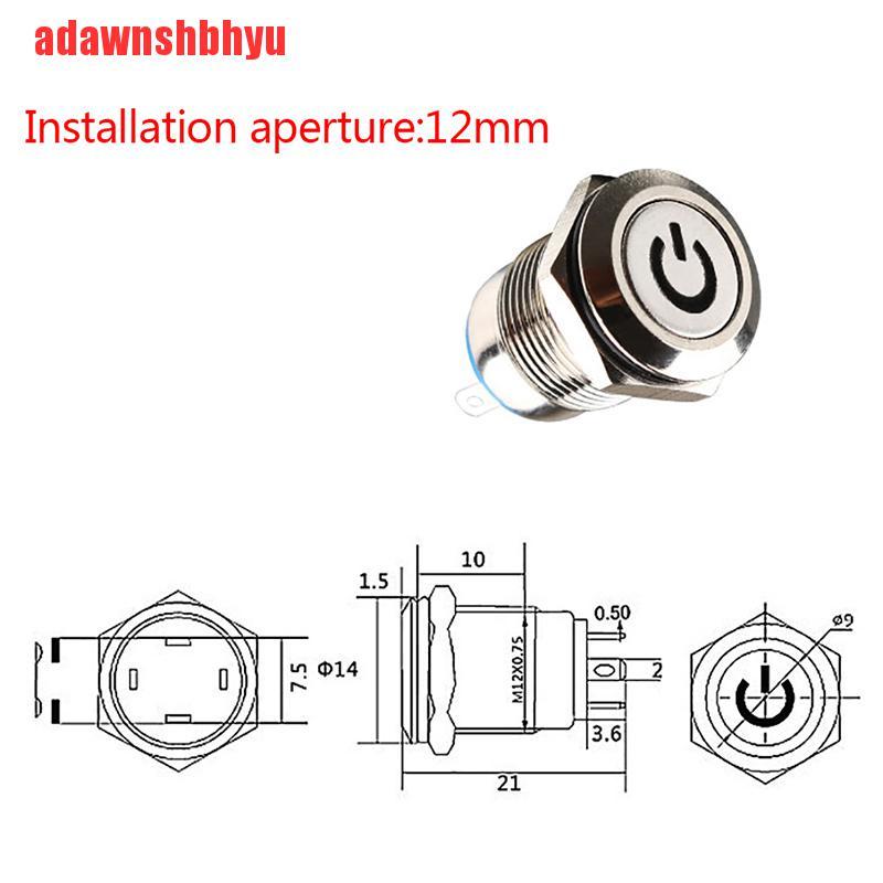 Công Tắc Nút Bấm Chất Liệu Kim Loại Đen 12mm 12v