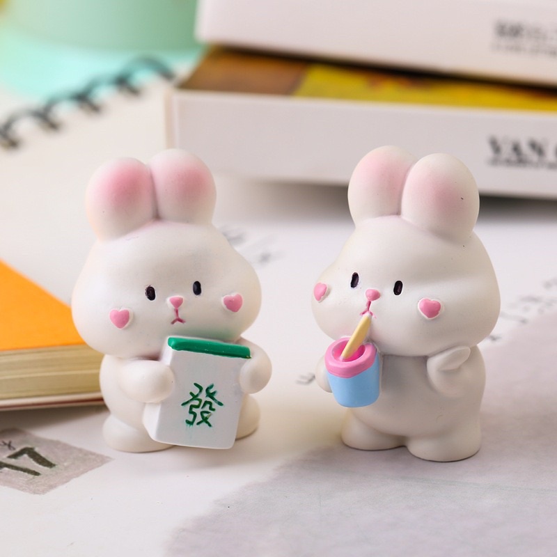 Tượng thỏ trắng dễ thương trang trí bàn làm việc, bàn học, tiểu cảnh, decor nhà cửa, taplo ô tô - Mee Store