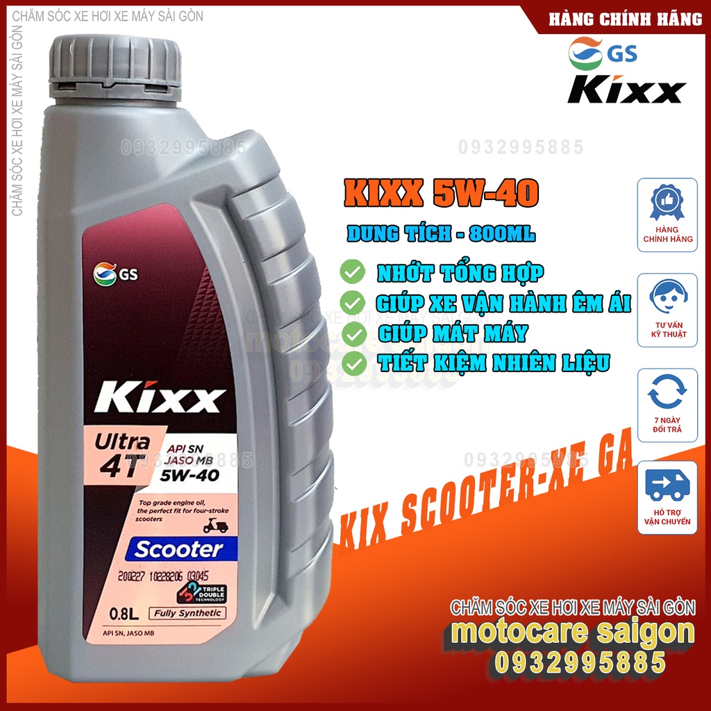 Nhớt kixx xe tay ga 5W40 Fully synthetic chai 800ml
