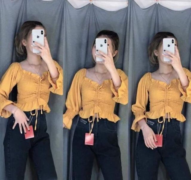 Áo rút dây giữa tay phồng xinh xắn ( Kèm hình thật trải sàn)