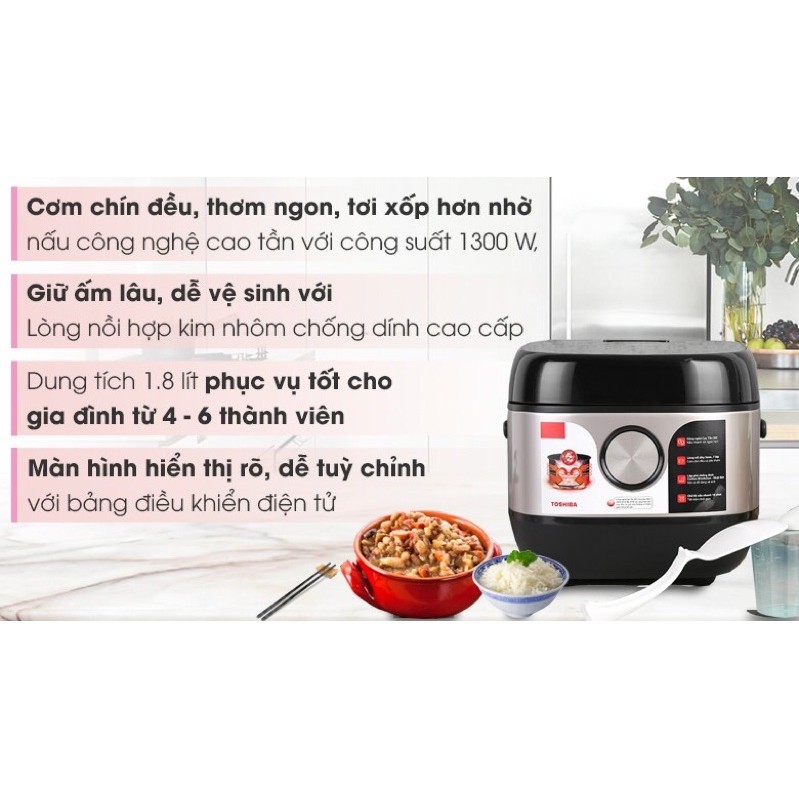 Nồi cơm cao tần Toshiba 1.8 lít RC-18IX1PV .MODEL 2020( Hàng mẫu Bảo hành chính hãng 1 năm)