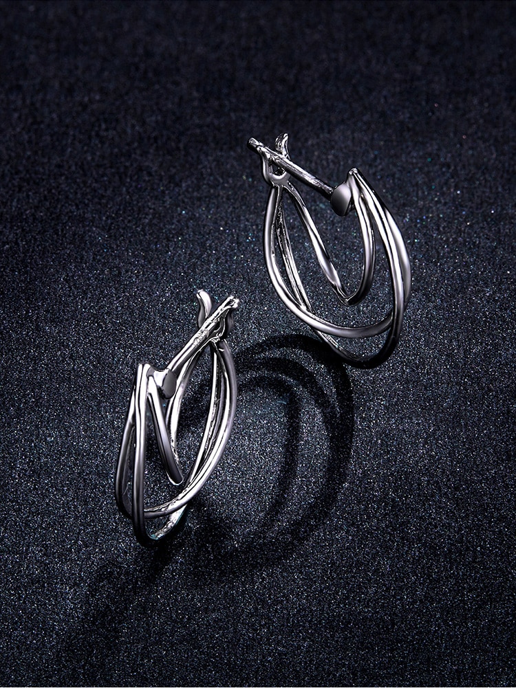 Khuyên Tai Bamoer BSE443 Bạc 925 Thiết Kế Kiểu Vòng Đan Xen Phong Cách Pháp Dành Cho Nữ