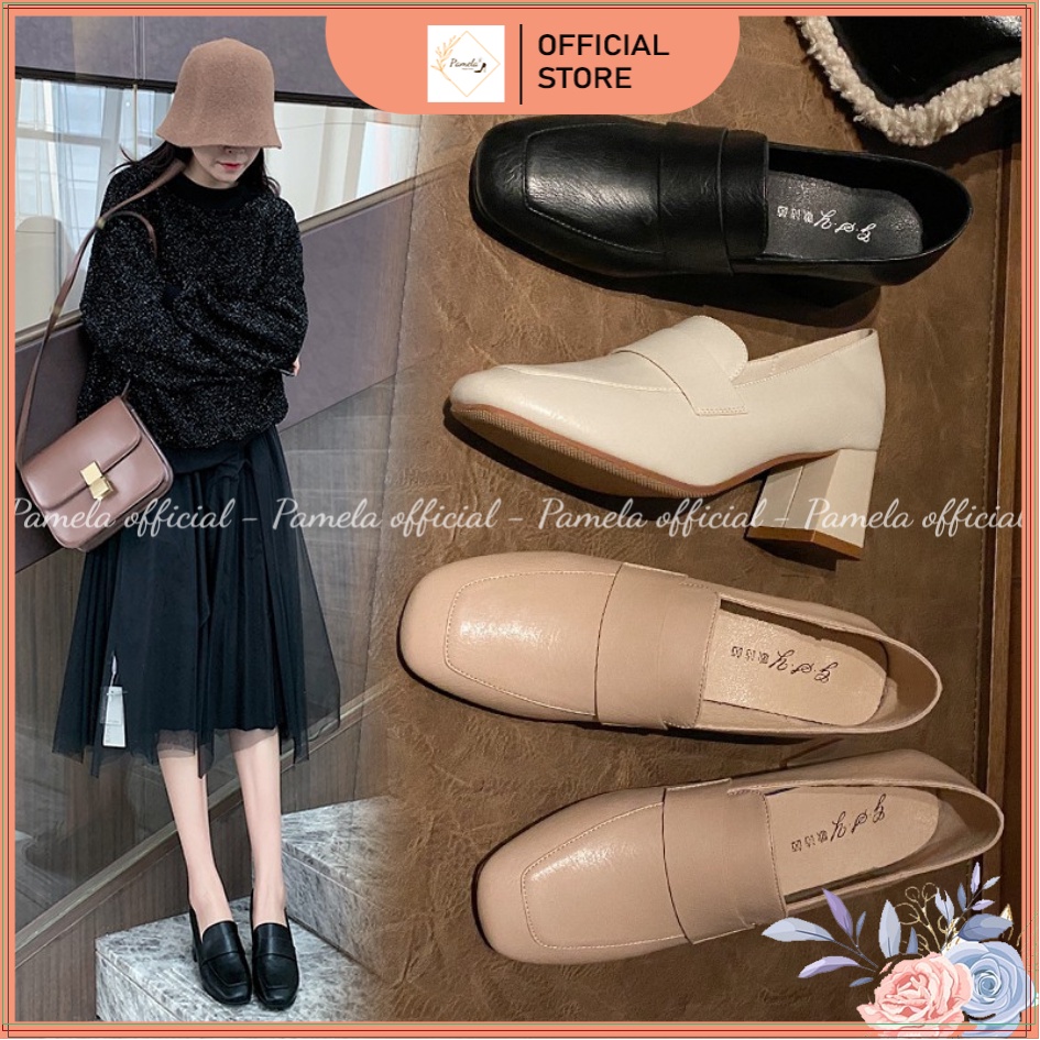PAMELA  - Giày Loafer Nữ Mũi Vuông Phong Cách Hàn Quốc Quai Trơn 2022  - Gi15