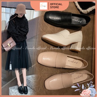 PAMELA  - Giày Loafer Nữ Mũi Vuông Phong Cách Hàn Quốc Quai Trơn 2022 (5cm) - Gi15