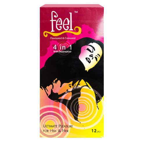 Bao cao su gai siêu mỏng kéo dài thời gian Feel 4 in 1 hộp 12 chiếc