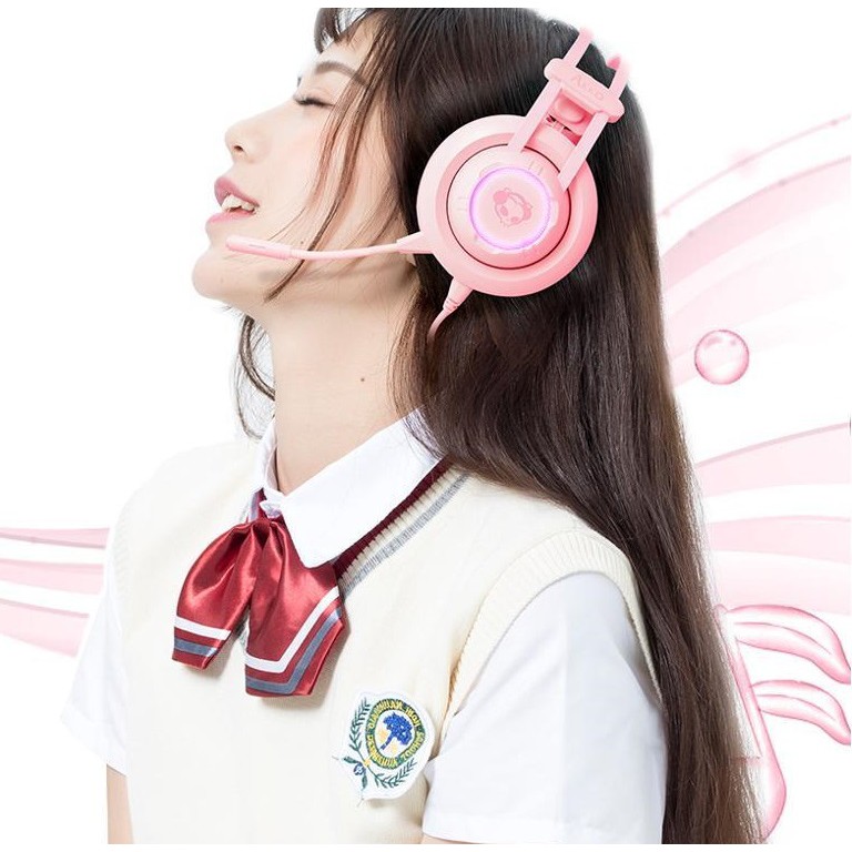 Tai nghe Gaming AKKO AD701 Pink Over Ear – RGB giả lập 7.1