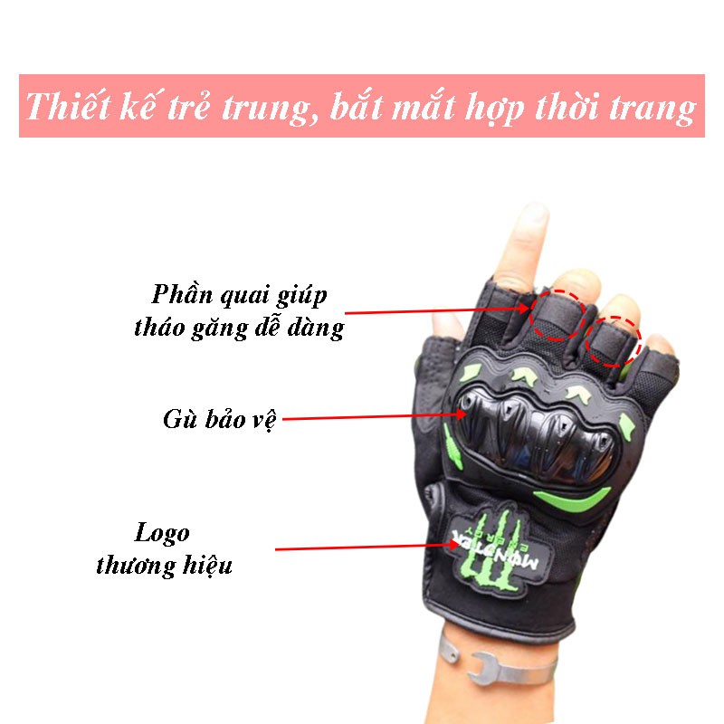 Găng tay phượt hở ngón chống nắng đi xe máy xe đạp Monster có gù bảo hộ