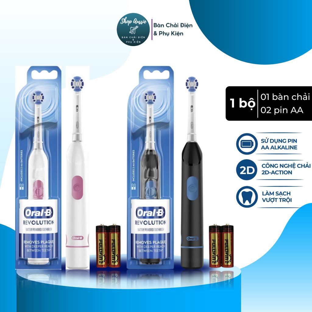 Bàn Chải Đánh Răng Pin Oral-B Braun Revolution - Dùng Pin AA, 2 Màu Trắng & Đen, Bàn Chải Điện Oral B
