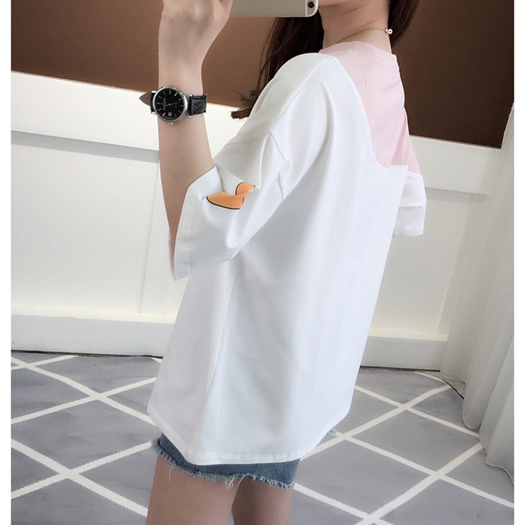 Áo Thun Tay Lỡ Đính Tai Thỏ Plus Size Phong Cách Hàn Quốc Cho Nữ