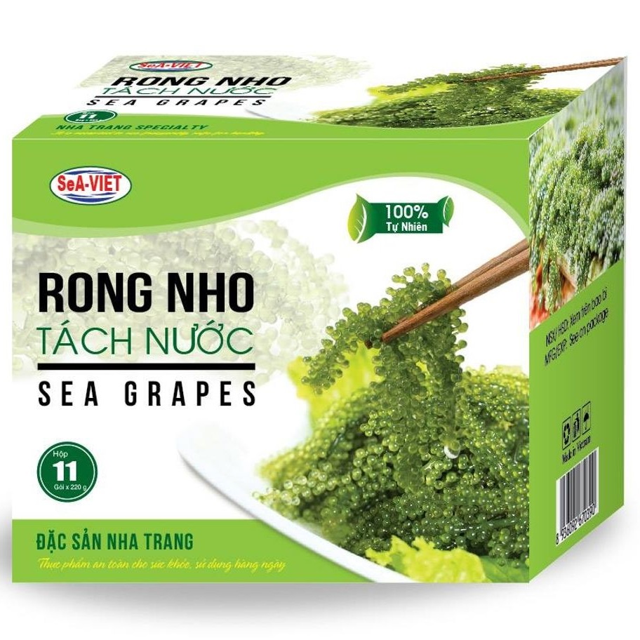 Rong nho hộp 220g/11 gói nhỏ  Sea Việt, cách chế biến rông nho biển tươi ăn ngon và bảo quản rong nho, kèm nước sốt