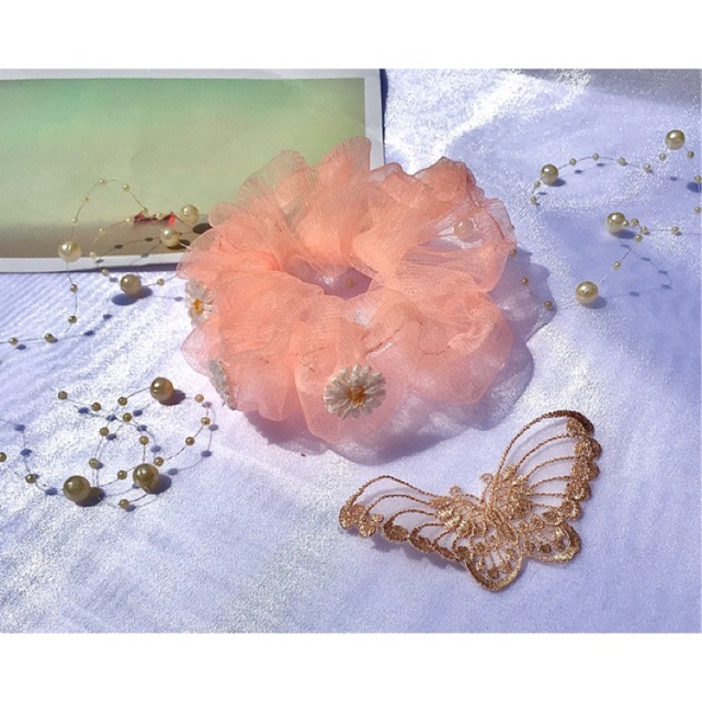 Scrunchies cam hoa cúc